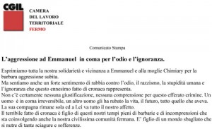 CS aggressione a  Emmanuel